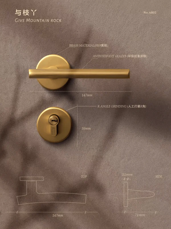 Branches Pure Copper Interior Door Lock Bedroom Silent Lock for Home - Image 2