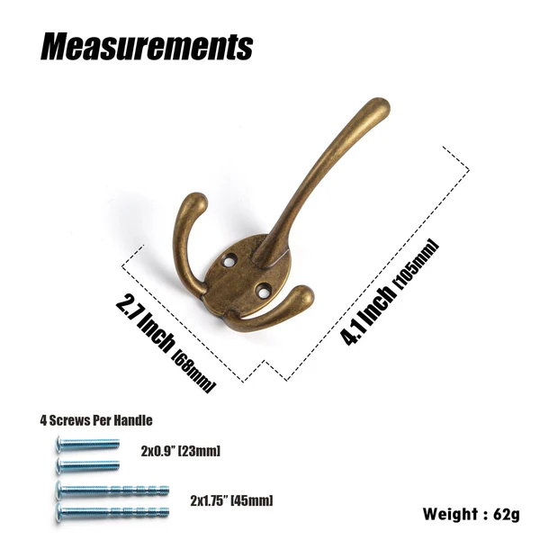 Antique Brass Zinc Alloy Triangle Coat Hooks Affordable Luxury Coat Hooks for Bedroom - Image 3
