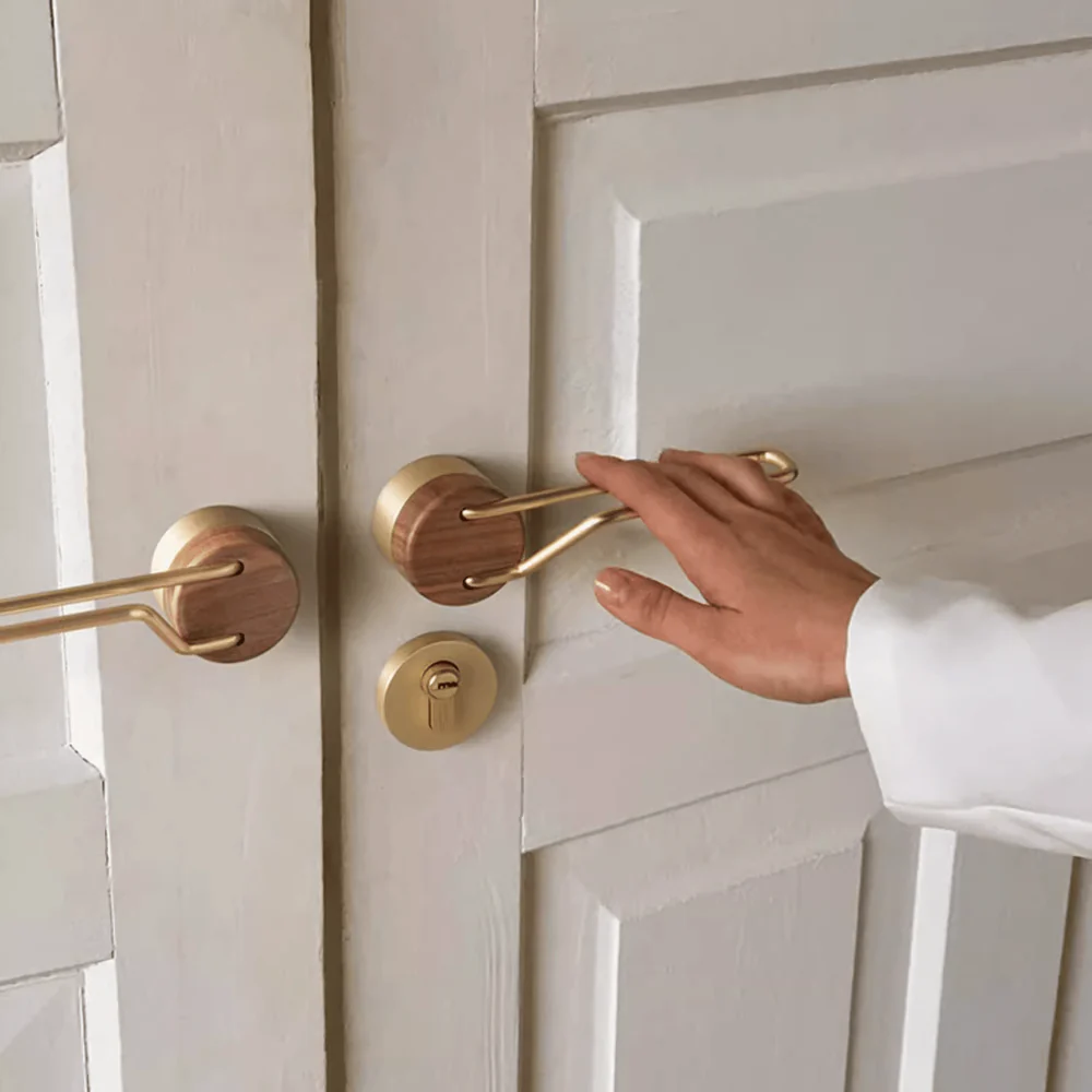 High-end Brass Black Walnut Door Lock Creative Door Handle Interior Mute Door Lock