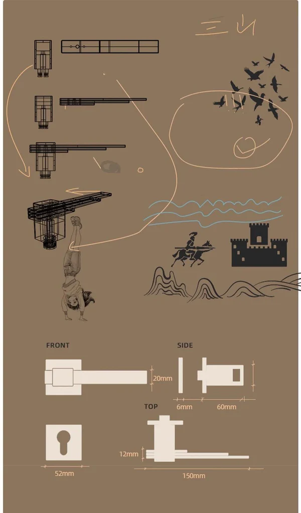 Stylish Square-shaped Door Hardware Kit H59 Brass Titanium Silver Door Lock - Image 3