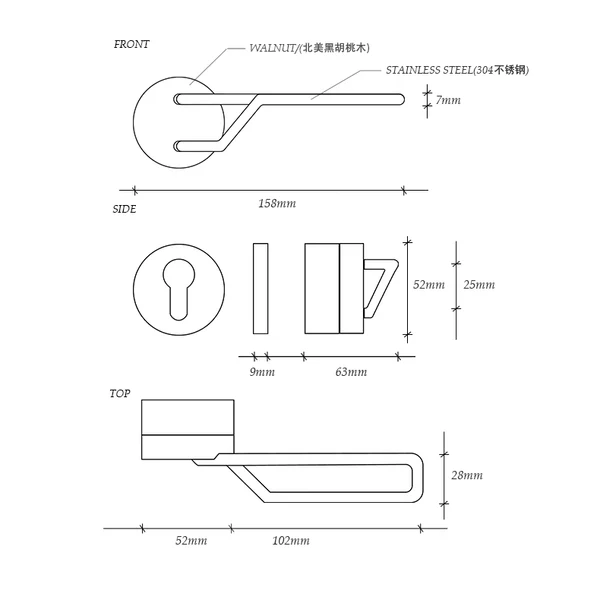 High-end Brass Black Walnut Door Lock Creative Door Handle Interior Mute Door Lock - Image 4