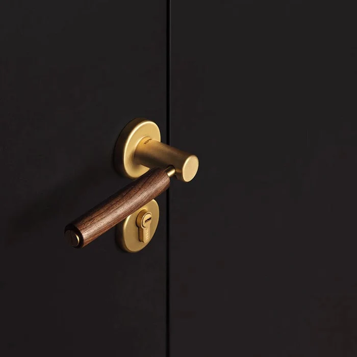 Soild Brass Mute Door Lock Black Walnut Door Lock Handle Anti-theft Gate Lock