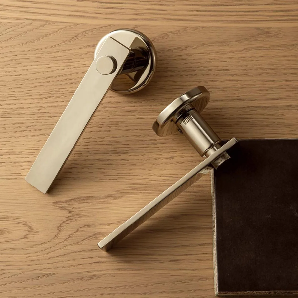 Mid-century Modern Solid Brass Interior Door Lock Titanium Silver Bedroom Door Handle - Image 3