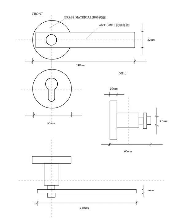 Mid-century Modern Solid Brass Interior Door Lock Titanium Silver Bedroom Door Handle - Image 4