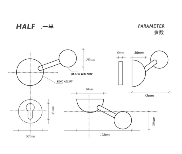 Semicircle Travertine Door Lock American Style Titanium Silver Interior Bedroom Door Lock - Image 3