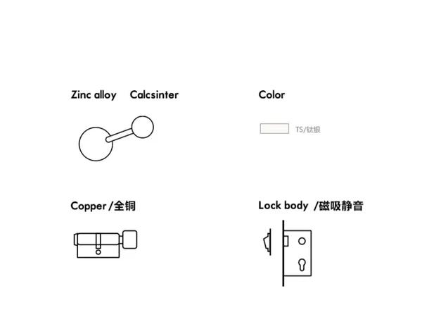 Semicircle Travertine Door Lock American Style Titanium Silver Interior Bedroom Door Lock - Image 4