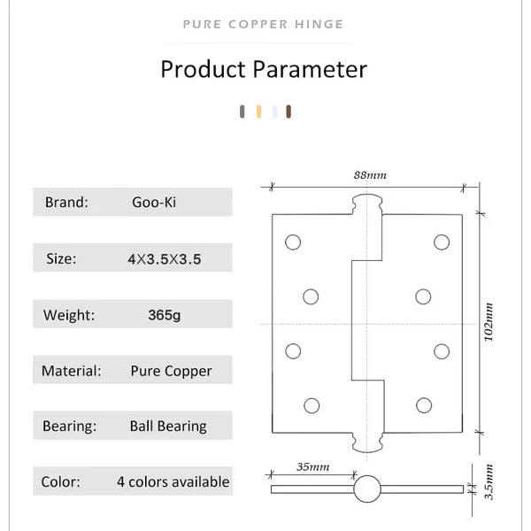 4 Inch Silent Thickened Hinge Pure Copper Flat Ball Bearing Hinge - Image 5