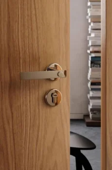 Mid-century Modern Solid Brass Interior Door Lock Titanium Silver Bedroom Door Handle