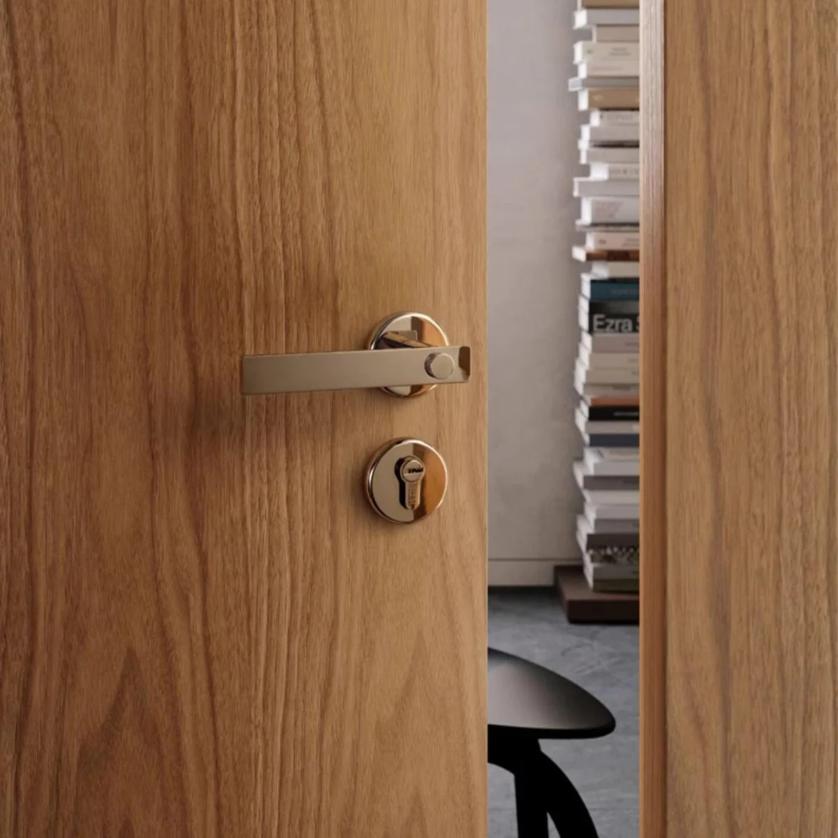 Mid-century Modern Solid Brass Interior Door Lock Titanium Silver Bedroom Door Handle