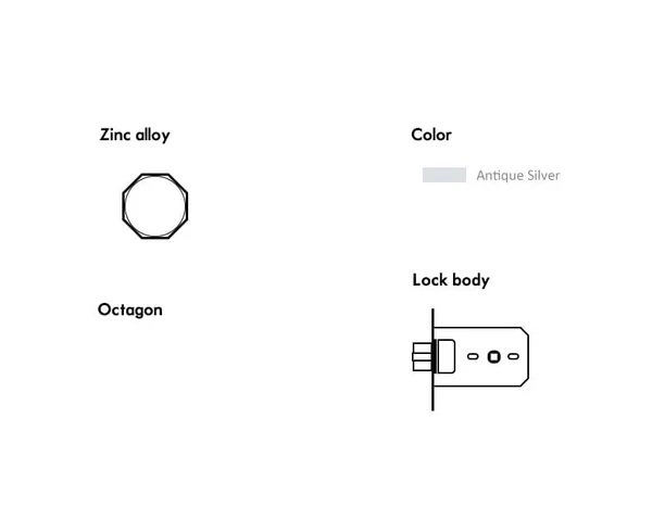 Octagonal Antique Silver Door Lock Security Rotatable Interior Keyless Door Lock - Image 4