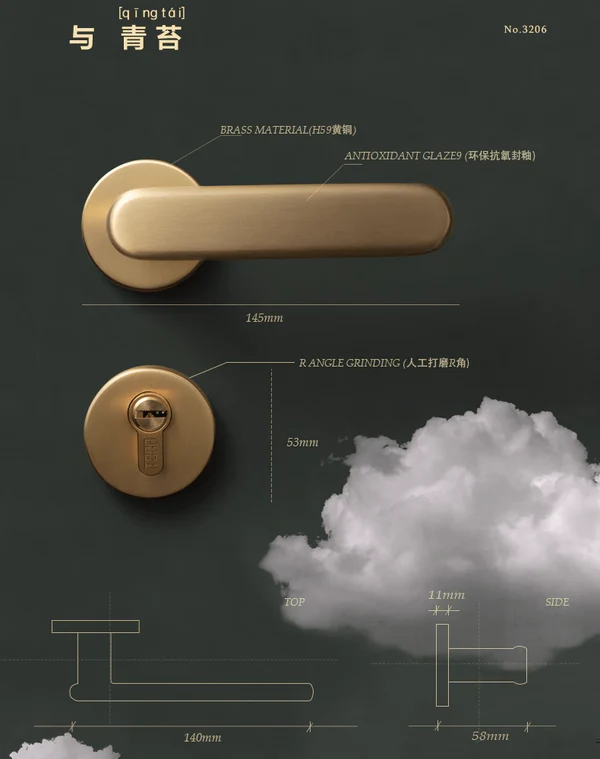Brass Door Lock Indoor Bedroom Door Lock Simple Luxurious French Style Silent Door Handle - Image 2