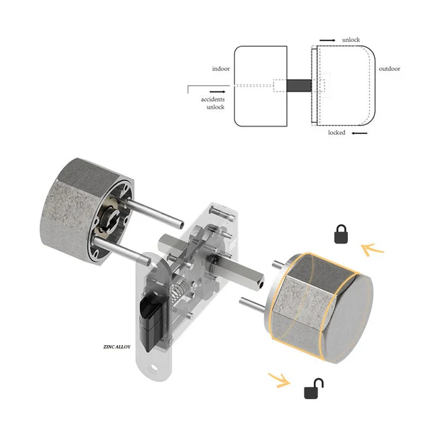 Octagonal Antique Silver Door Lock Security Rotatable Interior Keyless Door Lock - Image 3